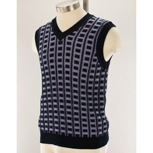 MARNI Navy Lilac Geometric Regular Fit Cotton V Neck Knit Sweater 48 Italy NWT